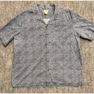 L.L. Bean Short Sleeve Button Up Hawaiian Aztec Mayan - Blue XL Regular - 0 HYQ7
